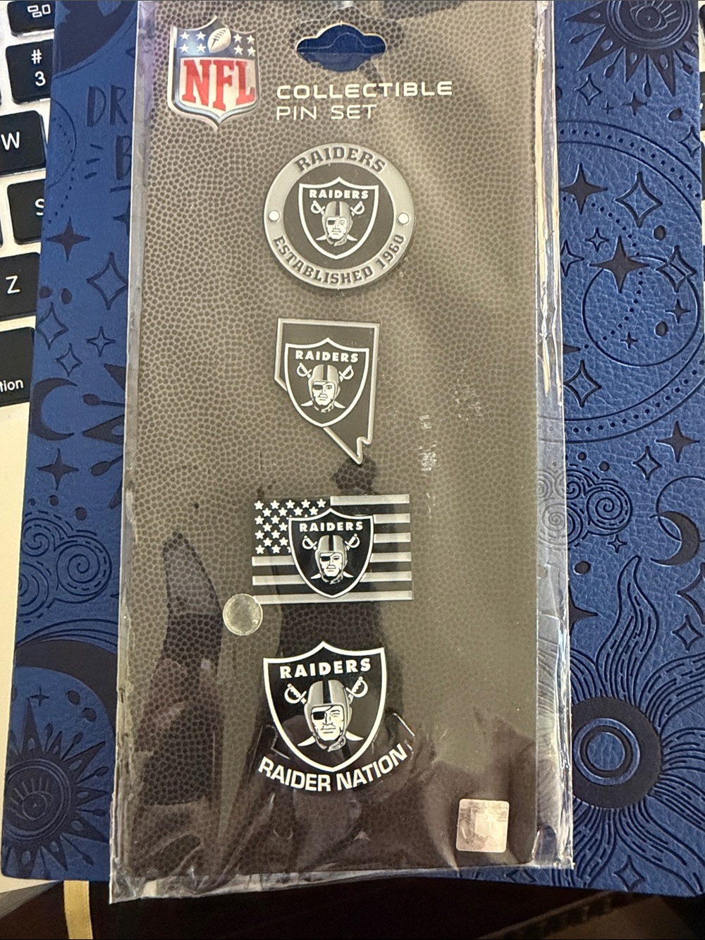 NFL Raiders Enamel Pin Set - Black, Silver & White Team Logos